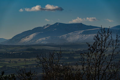 Scenic view of snowcapped mountains against sky