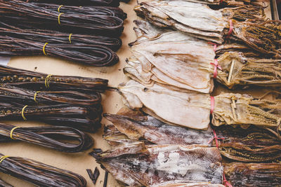 High angle view of fish for sale on table