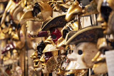 Close-up of masks for sale