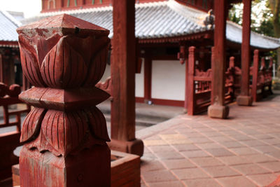 Close-up of temple against building