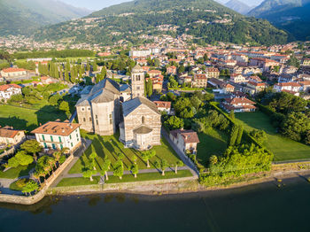 High angle view of townscape and buildings in town