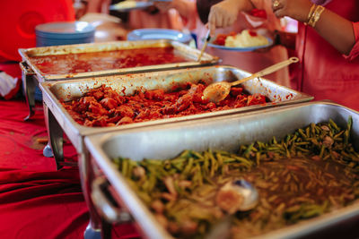 High angle view of food for sale at market stall
