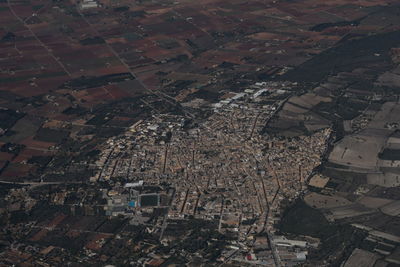 High angle view of buildings in city