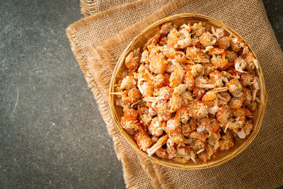 High angle view of food in container on table