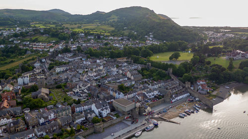 High angle view of townscape against sky