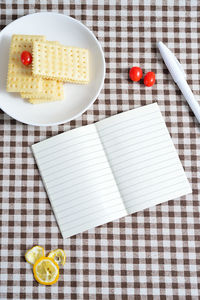 High angle view of breakfast on table