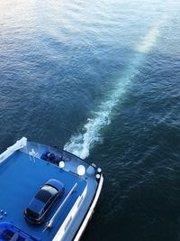 High angle view of ship on sea