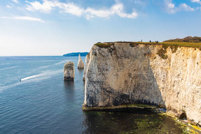 Old harry rocks near studland in dorset. english tourist attraction. white cliffs in sunny day