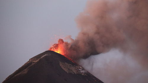 Burning mountain top from eruption of volcano fuego, guatemala 
