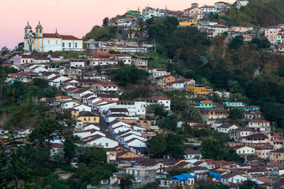 High angle view of buildings in town