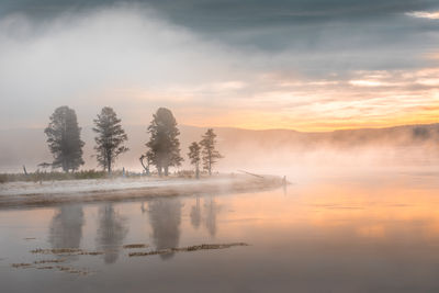 Scenic view of lake against sky during sunset