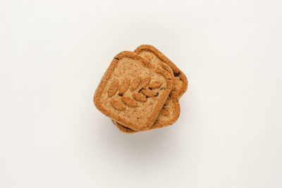 Close-up of cookies on white background