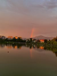 Scenic view of lake against sky during sunset