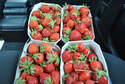 Close-up of strawberries in box