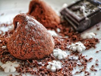 Close-up of chocolate candy truffle