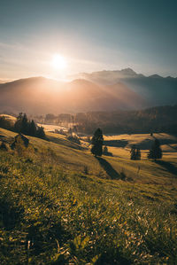 Scenic view of field against sky during sunset