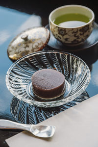 High angle view of tea cup on table