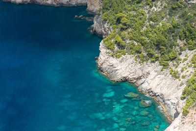 High angle view of rocks on beach