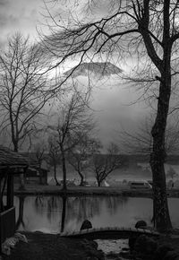 Scenic view of lake against sky during winter