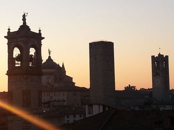 View of buildings in city during sunset