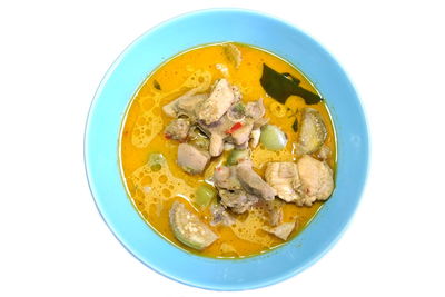 High angle view of soup in bowl