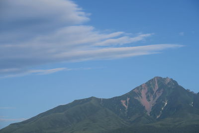 Low angle view of mountain range against sky