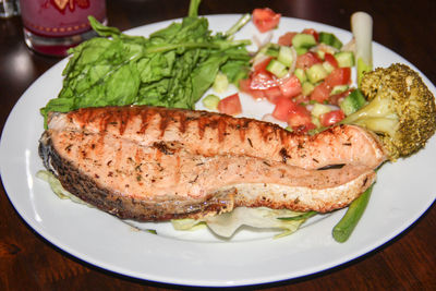 Close-up of sandwich served in plate on table