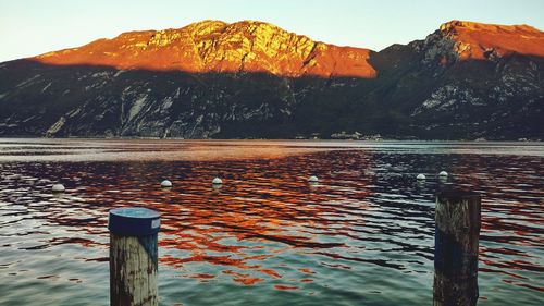 Scenic view of lake against mountain