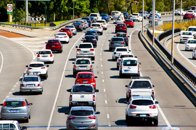 High angle view of traffic on highway in city