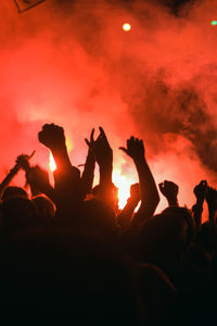 Silhouette people enjoying music concert at night