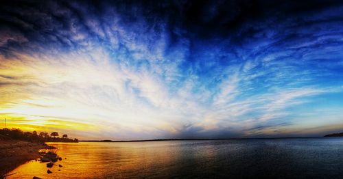 Scenic view of sea against sky at sunset