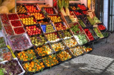 Various fruits for sale at market stall