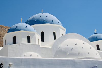 Low angle view of church against clear blue sky