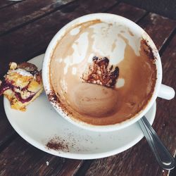 High angle view of coffee on table