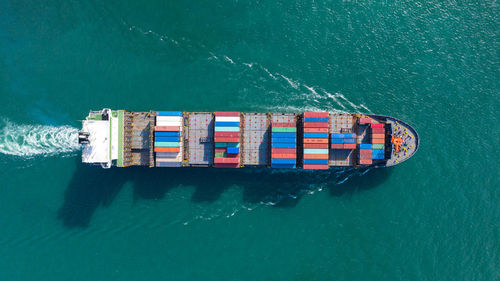 High angle view of ship on sea