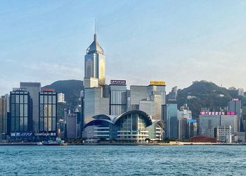 View of city buildings with waterfront