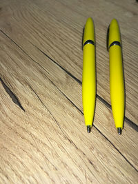 High angle view of pencils on table