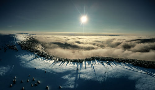 Scenic view of snowcapped landscape against sky