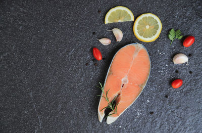 High angle view of orange fish on leaf