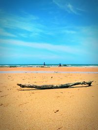 Scenic view of beach against blue sky