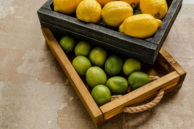 High angle view of fruits in basket