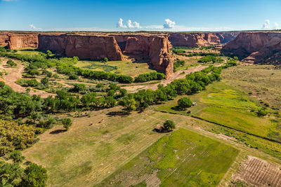 Scenic view of green landscape at canyon de chelly national monument