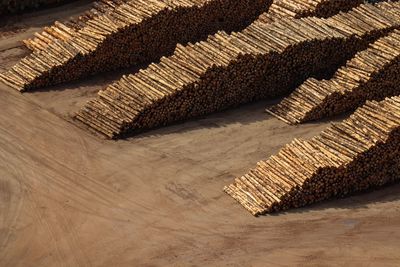 High angle view of bread on wooden floor