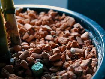 Close-up of stones in pot