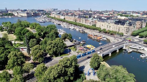 High angle view of bridge over river in city