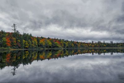 Reflection of trees in lake against sky during autumn