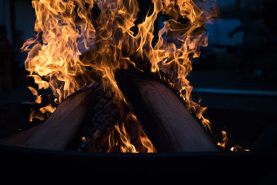 Close-up of bonfire at night