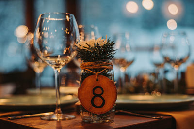 Close-up of wineglass on table