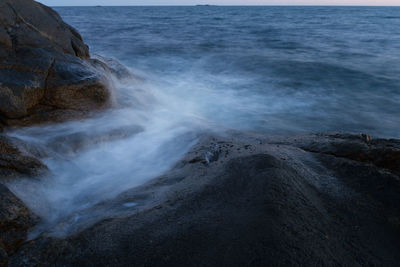 Scenic view of sea against sky, long exposure