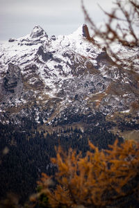 Close-up of snow covered land against sky